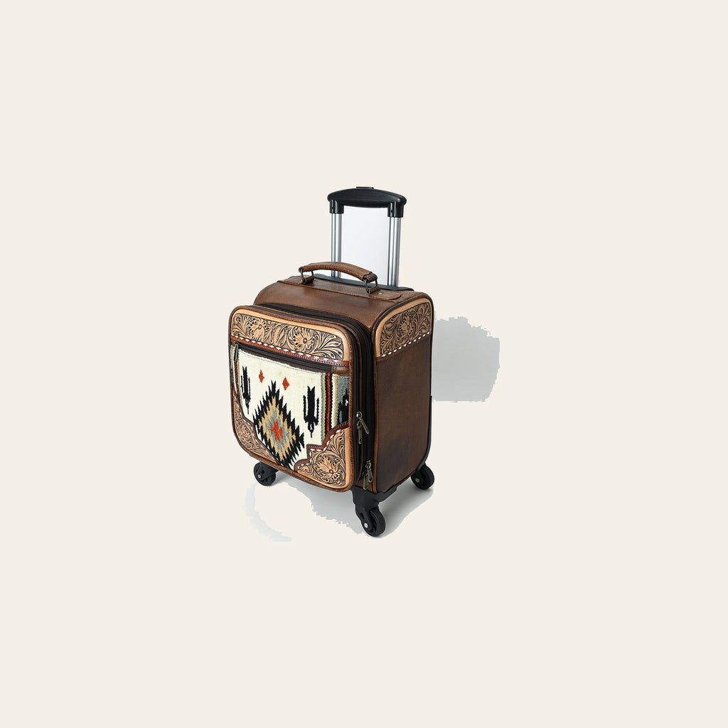 American Darling Western Leather Travel Case with Hand-Tooled Detailing, Buck-Stitched Accents, Saddle Blanket Panel & Genuine Vegetable-Tanned Leather