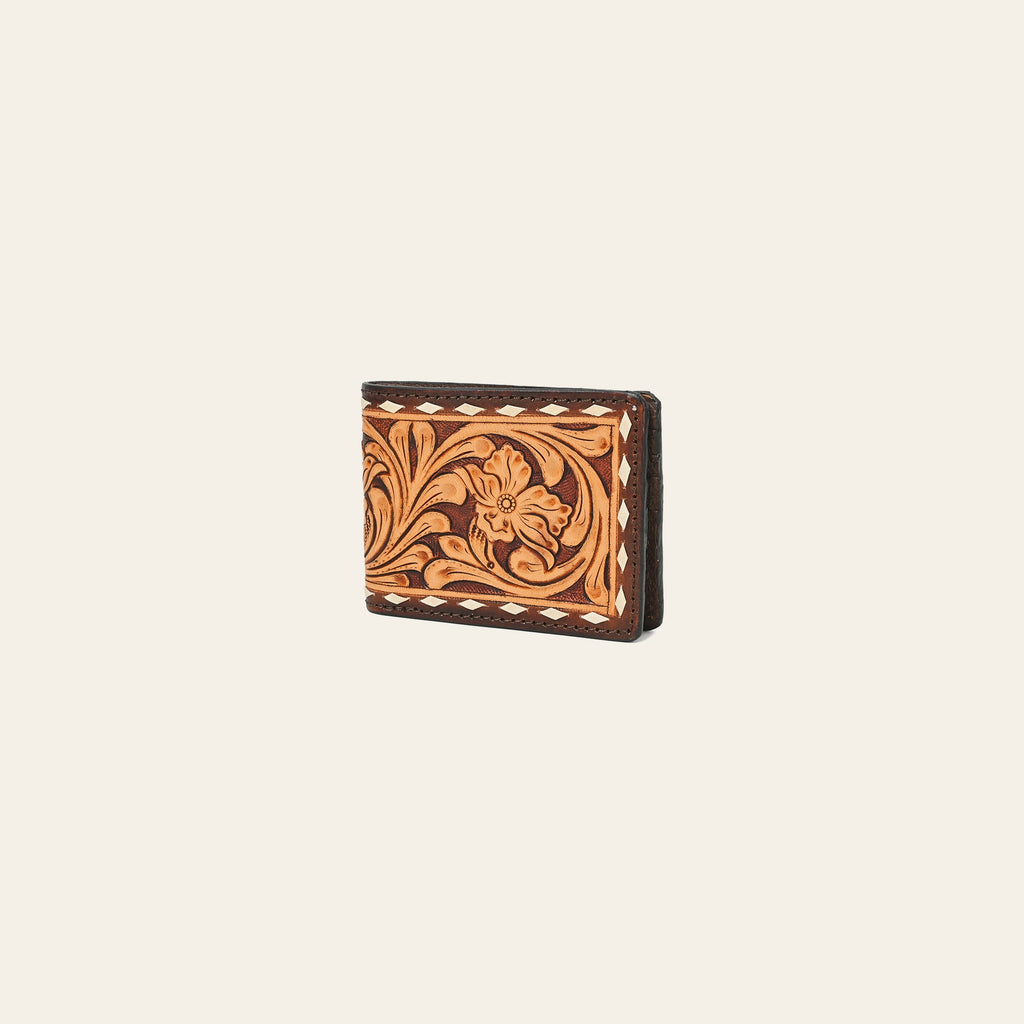 American Darling Hand-Tooled Leather Wallet Hand Bag with Floral Carving Buck Stitching Full-Grain Leather Compartments & Durable Construction