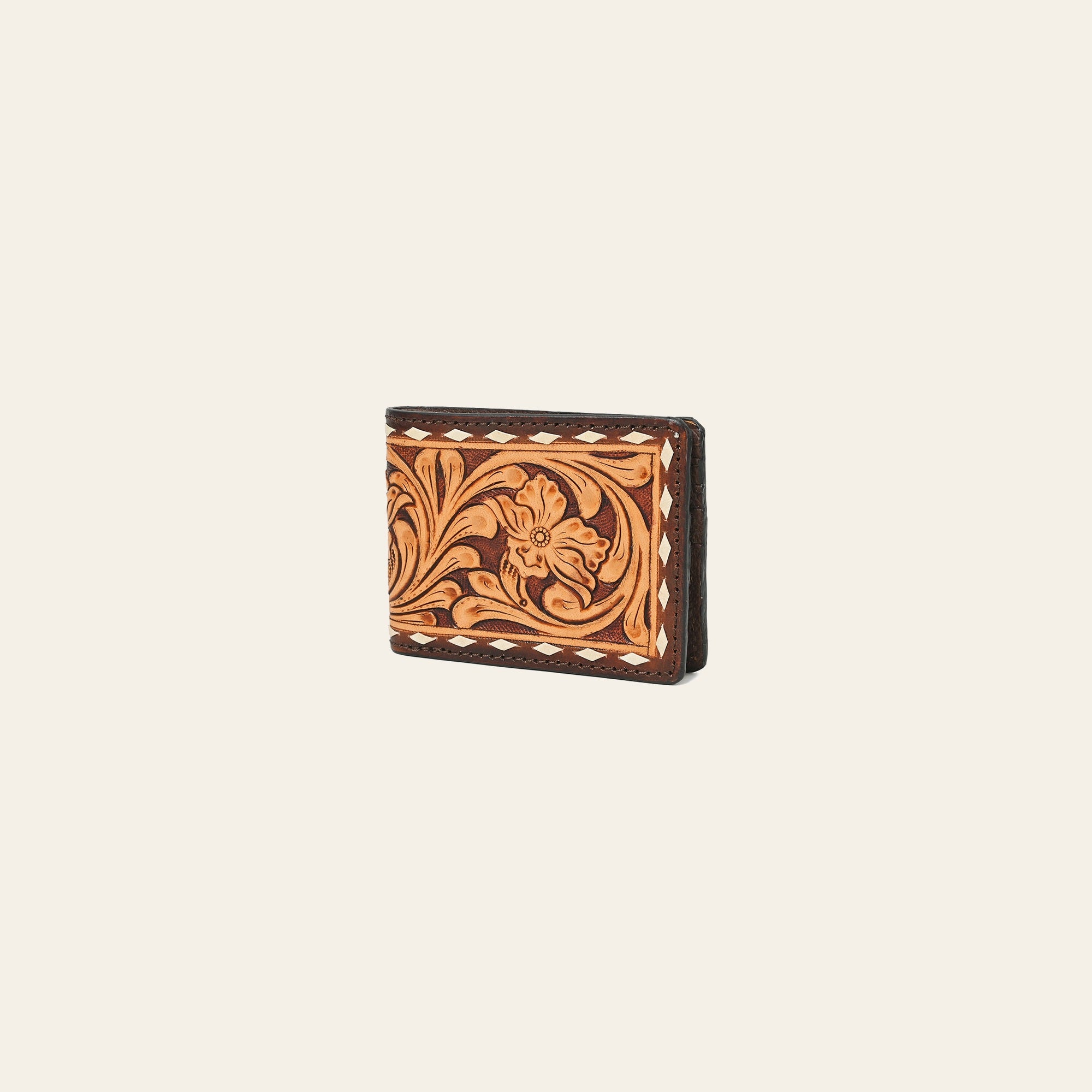 American Darling Hand-Tooled Leather Wallet Hand Bag with Floral Carving Buck Stitching Full-Grain Leather Compartments & Durable Construction