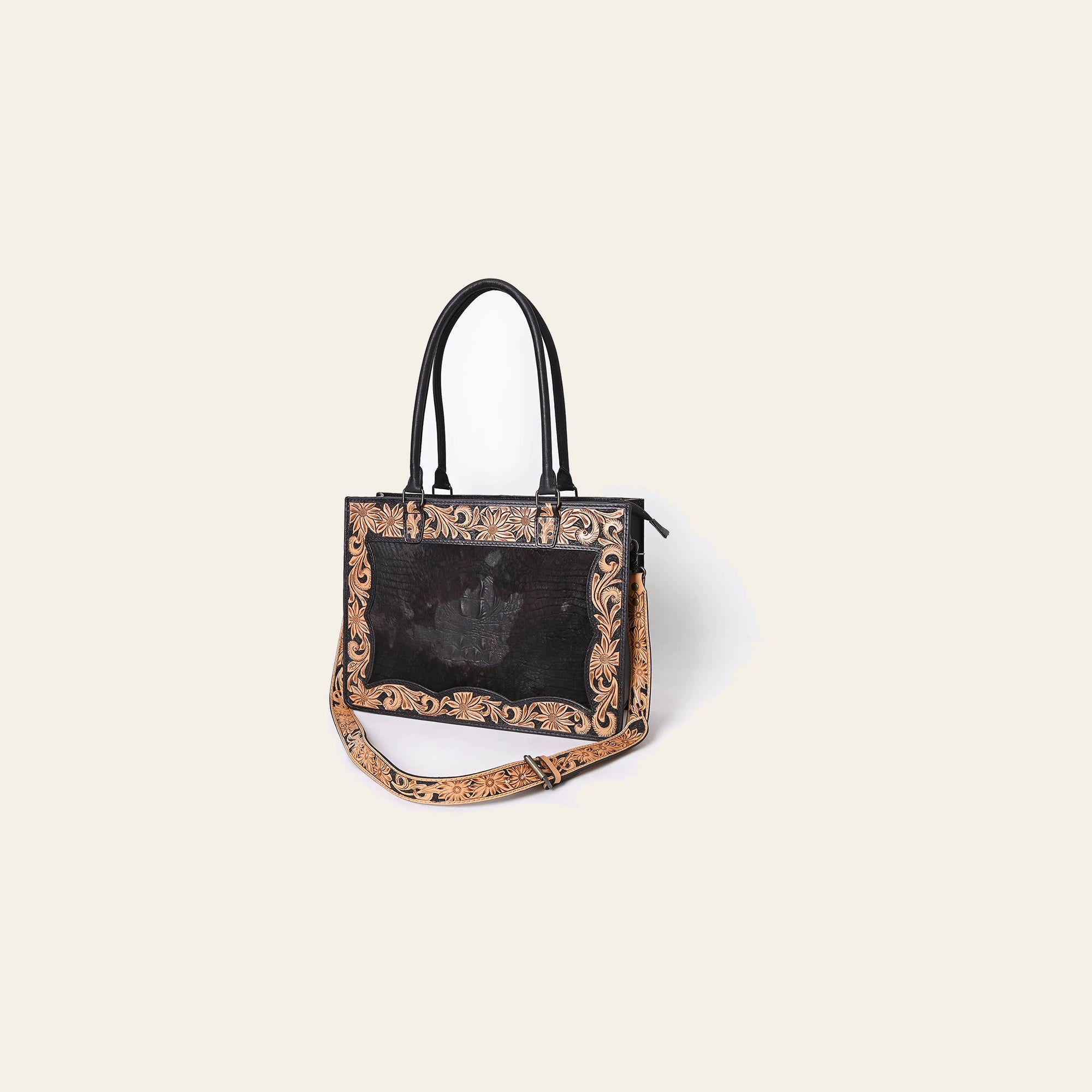 American Darling Western Tote Bag Hand-Tooled Floral Carved Genuine Crocodile-Embossed Leather with Premium Craftsmanship and Functional Everyday Design