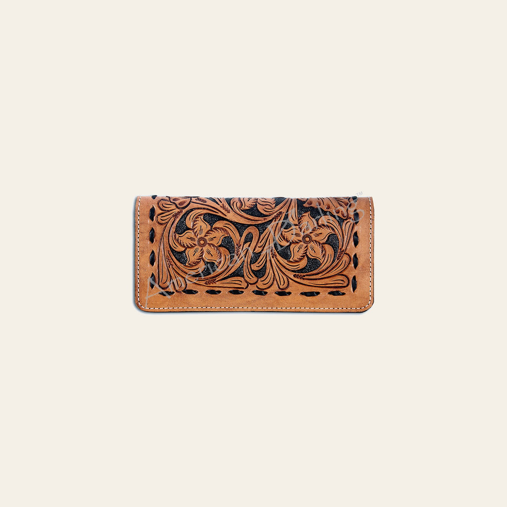 American Darling Western Clutch Bag Hand Tooled Floral Carved Genuine Vegetable Tanned Leather Purse with YKK Zipper
