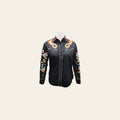 American Darling Western Apparel for Women Black Cotton Satin Shirt with Hand-Stitched Butterfly and Spur Embroidery