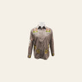 American Darling Western Apparel for Women Taupe Cotton Lycra Shirt with Hand-Stitched Longhorn & Wagon Wheel Embroidery