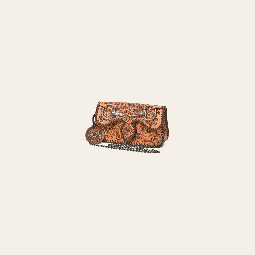 American Darling Western Floral Leather Chain Clutch Purse