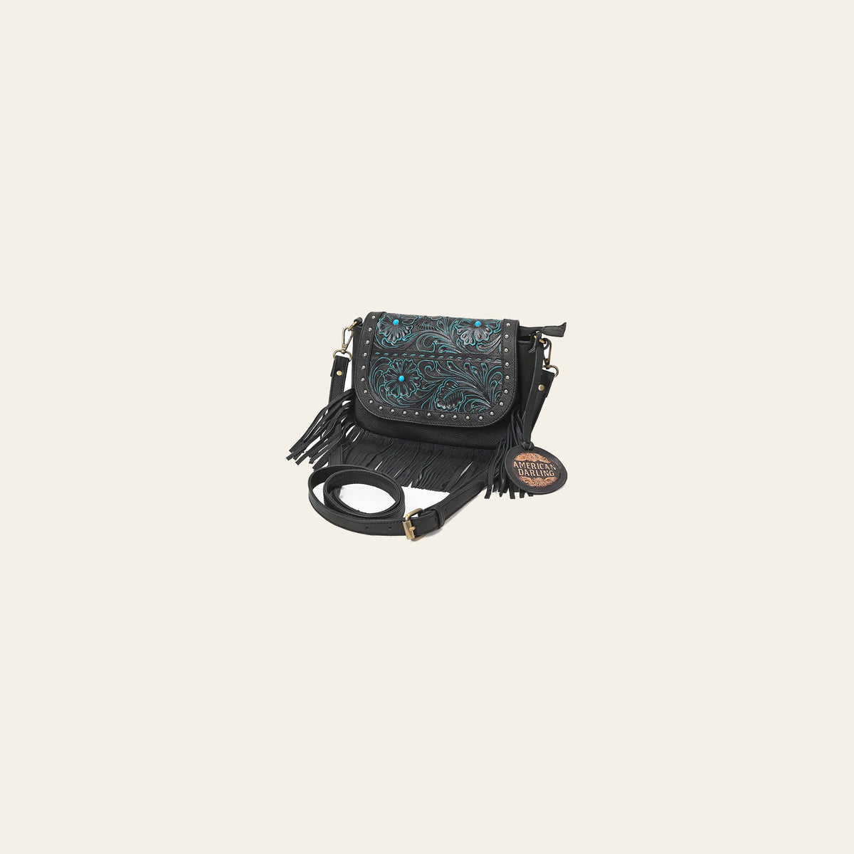 American Darling Western Floral Leather Fringe Shoulder Purse