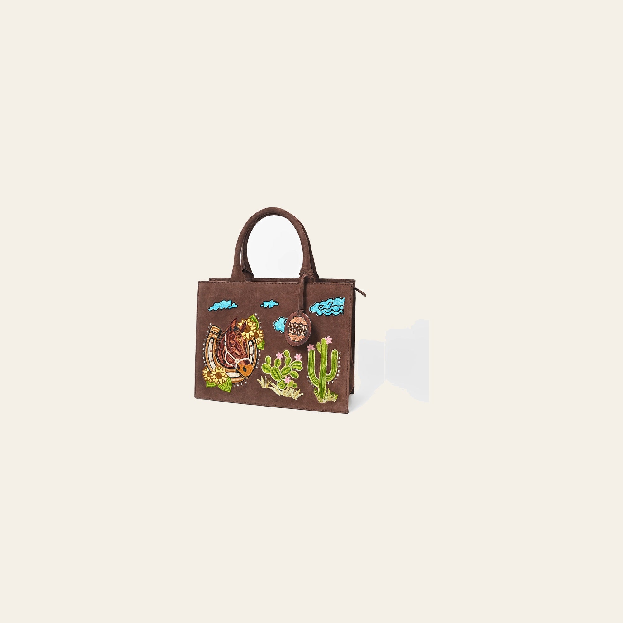 American Darling Western Horse Cactus Leather Tote Bag