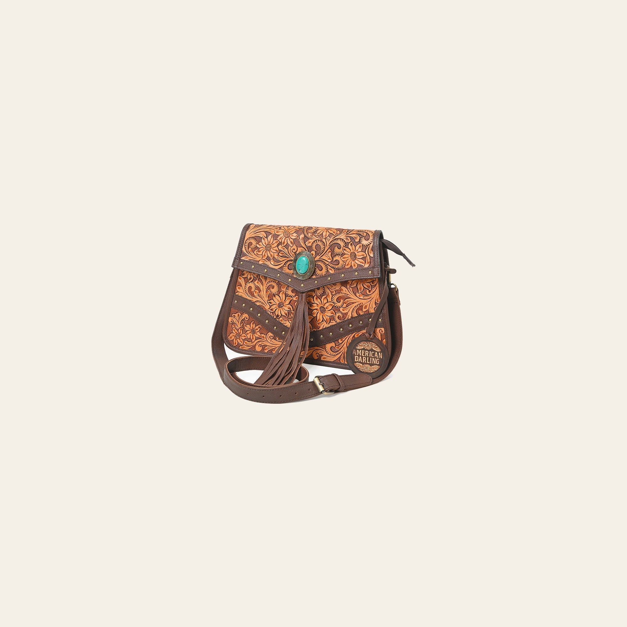 American Darling Western Tooled Fringe Shoulder Purse