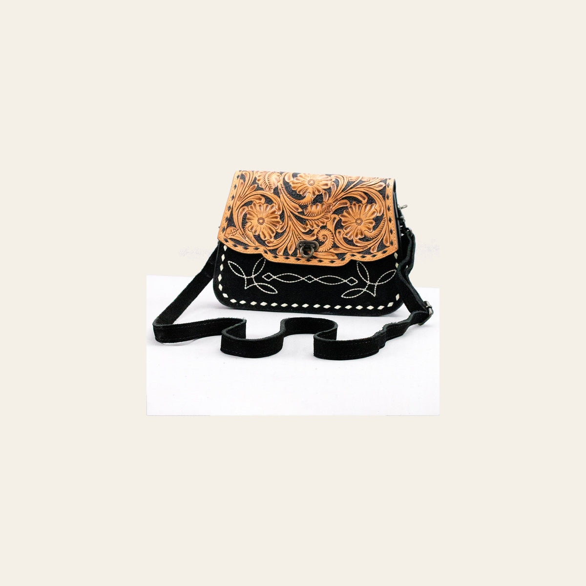 American Darling Cross body Bag Hand Tooled Floral Carved Genuine Suede Leather Western Purse