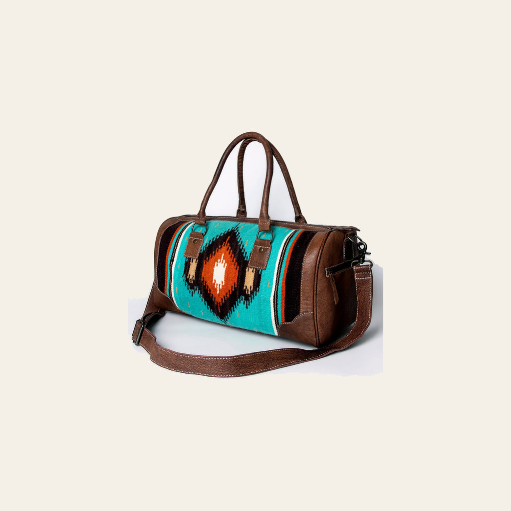 American Darling Western Duffle Bag – Handwoven Saddle Blanket with Genuine Leather Trim, Spacious Travel and Weekend Tote