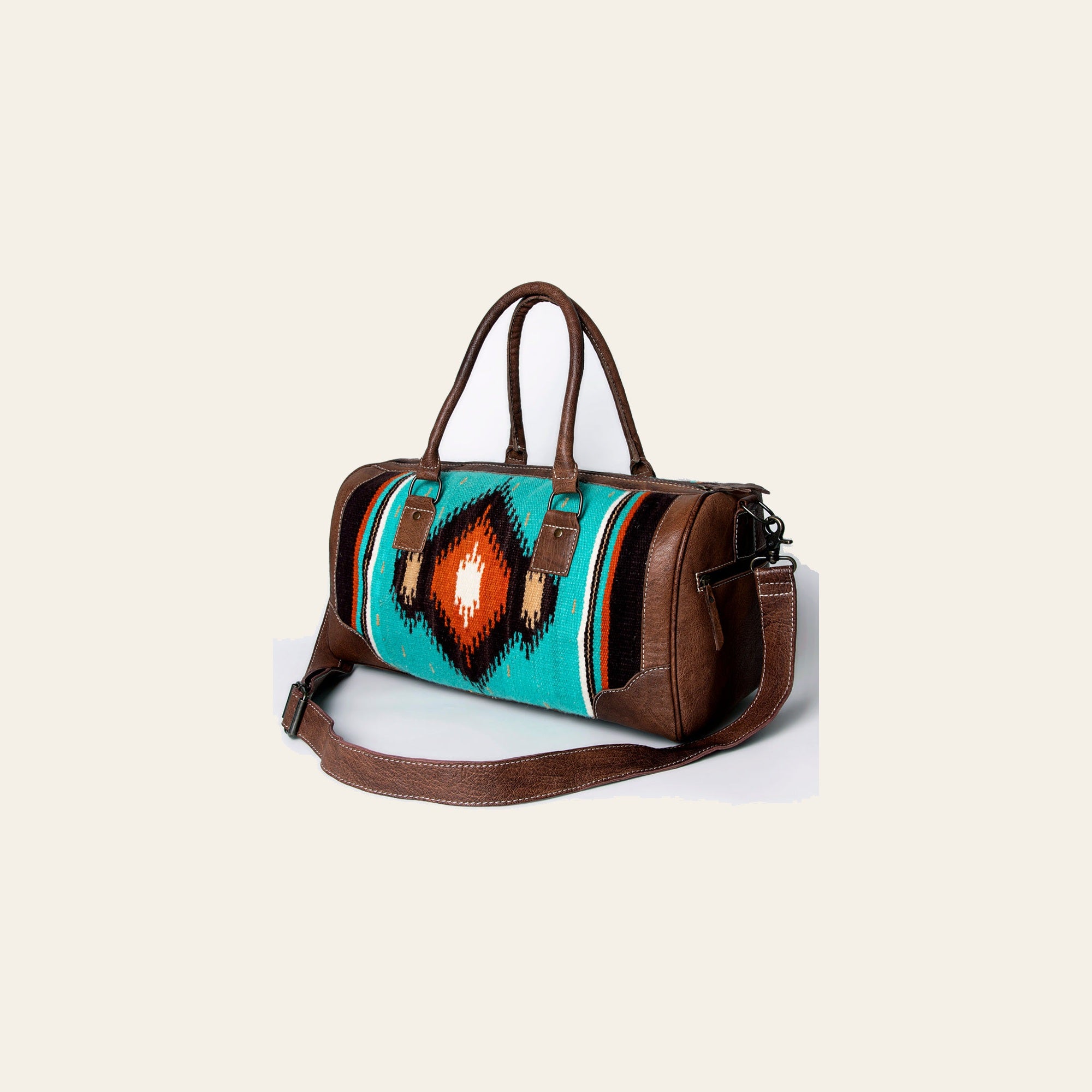 American Darling Western Duffle Bag – Handwoven Saddle Blanket with Genuine Leather Trim, Spacious Travel and Weekend Tote