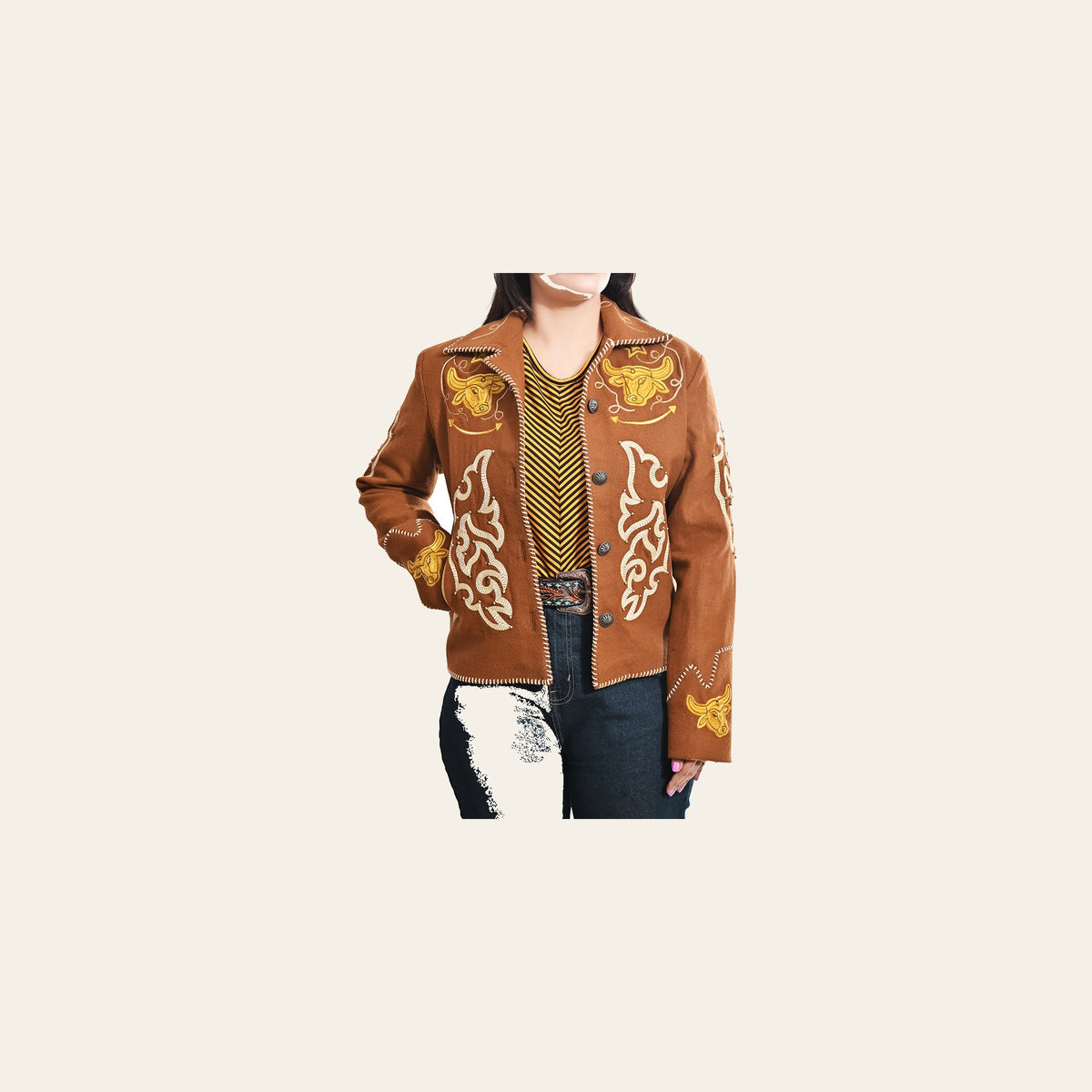 American Darling Western Apparel Embroidered Woolen Fabric Handcrafted Heritage Jacket with Braided Accents for Women
