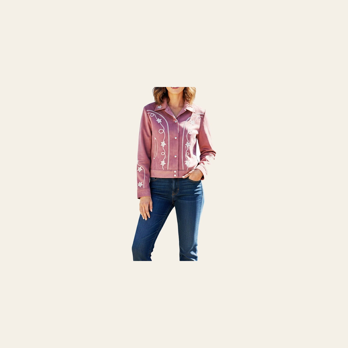 American Darling Women’s Western Fabric Shirt Jacket Dress – Embroidered Star Detail, Button-Front Casual Jacket