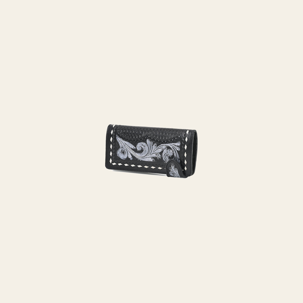 American Darling Women's Genuine Leather Black Floral Tooled Western Checkbook Wallet