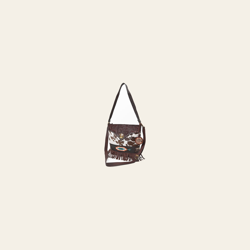American Darling Women's Genuine Leather Hair-On Cowhide Fringe Crossbody