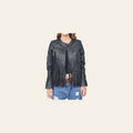 American Darling Women's Premium Black Leather Fringe Western Jacket