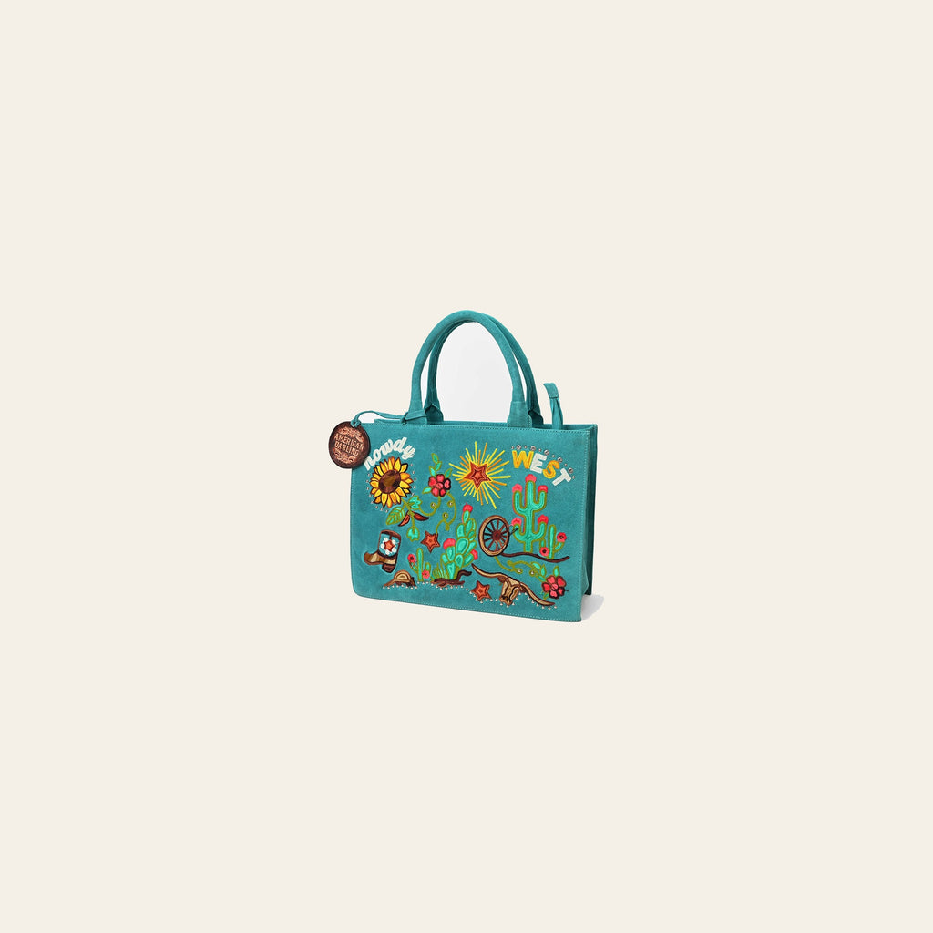 American Darling Women's Turquoise Western Tote Bag with Colorful Desert Embroidery Sunflower