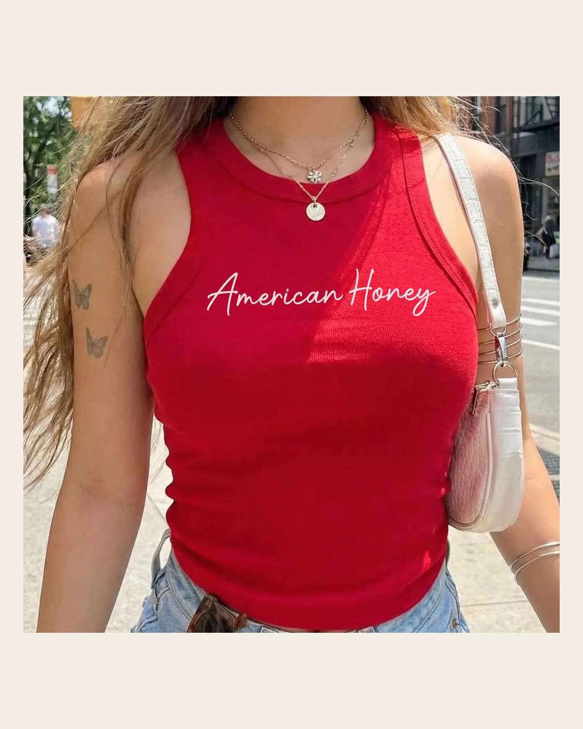 American Honey Tank | Top on a warm cream background