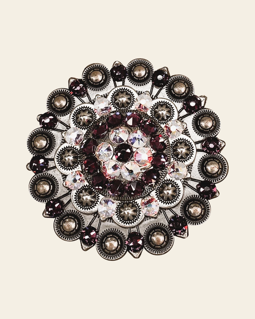 Amethyst & AB Antique Silver Berry Jacket European Crystal Concho on a warm cream background