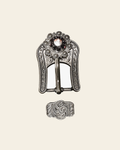 Amethyst & AB Antique Silver European Crystal Buckle Keeper Set on a warm cream background