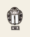 Amethyst & AB Antique Silver European Crystal Fancy Buckle on a warm cream background