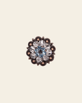 Amethyst, Aqua & Clear Copper 1.25" European Crystal Concho on a warm cream background