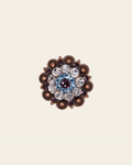 Amethyst, Aqua & Clear Copper 1.5" European Crystal Concho on a warm cream background
