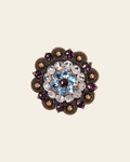 Amethyst, Aqua & Clear Copper 2" European Crystal Concho on a warm cream background