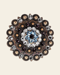 Amethyst, Aqua & Clear Copper Berry Jacket European Crystal Concho on a warm cream background