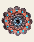 Amethyst & Aqua Copper 1" European Crystal Concho and Leather Rosette on a warm cream background