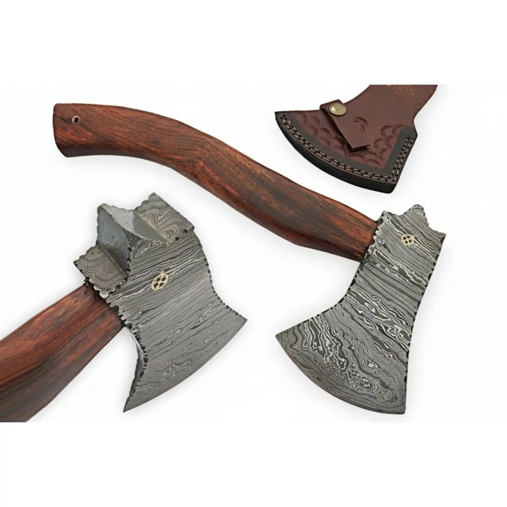 Hollow Pine Damascus Axe with Rosewood Handle