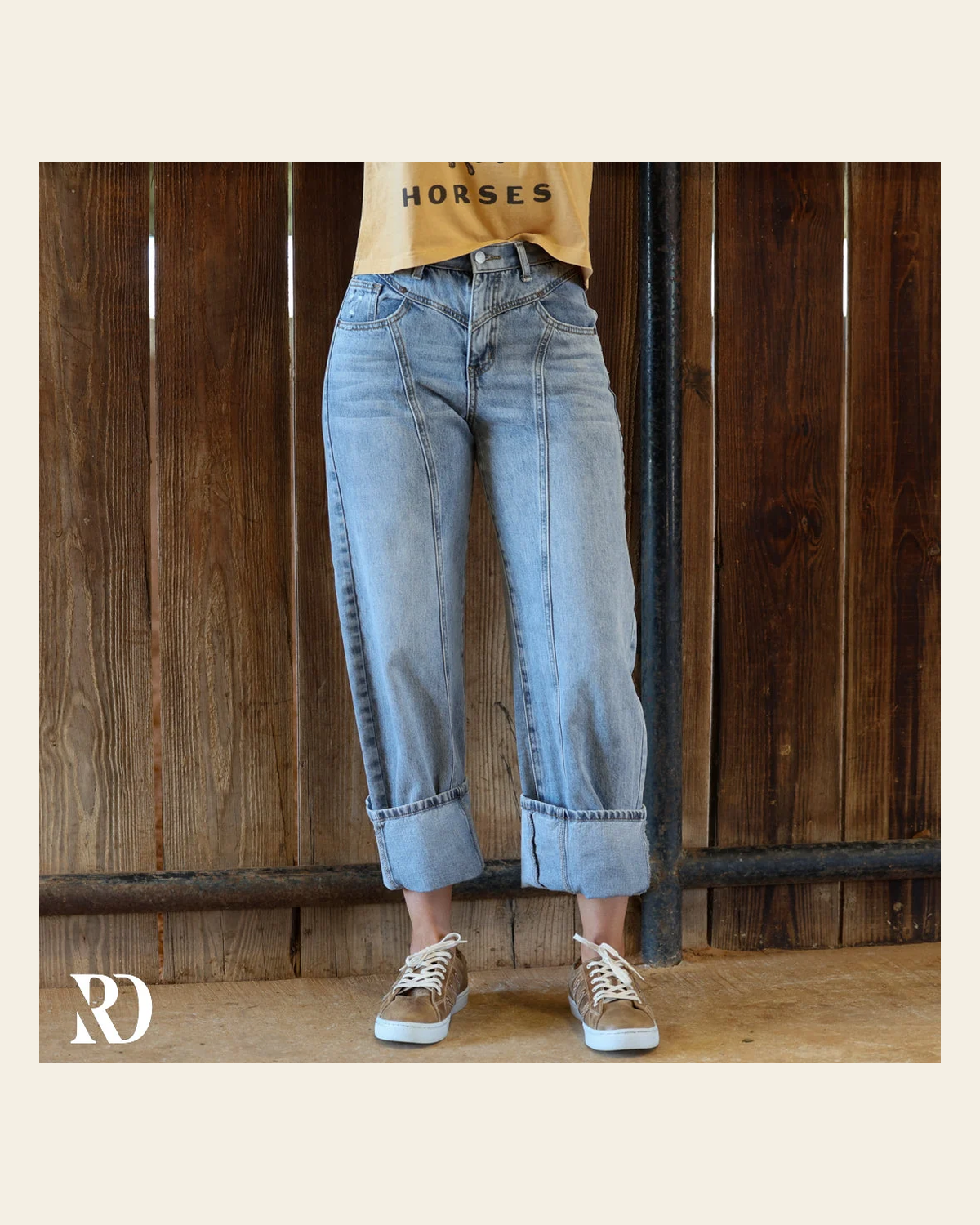 Andie Barrel | Jeans on a warm cream background