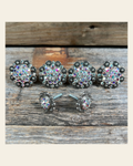 Antique Silver AB Saddle Conchos on a warm cream background