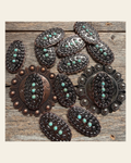 Antique Silver and Copper Oval Scallop Concho W261 on a warm cream background
