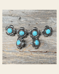 Antique Silver and Copper Turquoise Flower Saddle Set SSW267 on a warm cream background