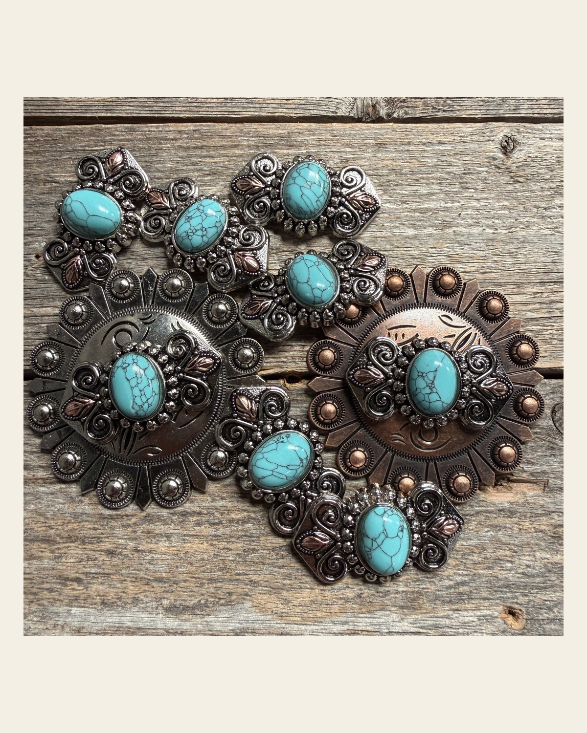Antique Silver and Turquoise Bowtie W248 on a warm cream background
