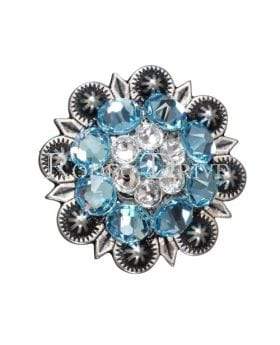 Aqua & Clear Antique Silver 1.25" European Crystal Concho
