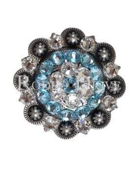 Aqua & Clear Antique Silver 2" European Crystal Concho