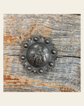 Antique Silver Barrel Racer Concho 1.5" W177L on a warm cream background