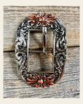 Antique Silver Big Flowers Cart Buckle W199B on a warm cream background