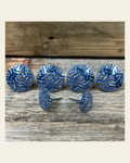 Antique Silver Blue Geometric Saddle Set SSW236 on a warm cream background