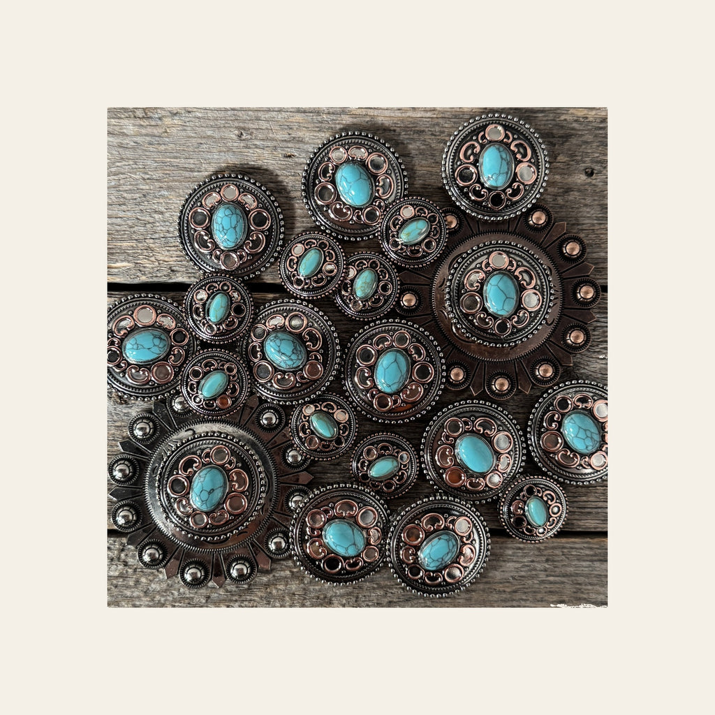 Antique Silver Copper Accent Turquoise Concho #W244