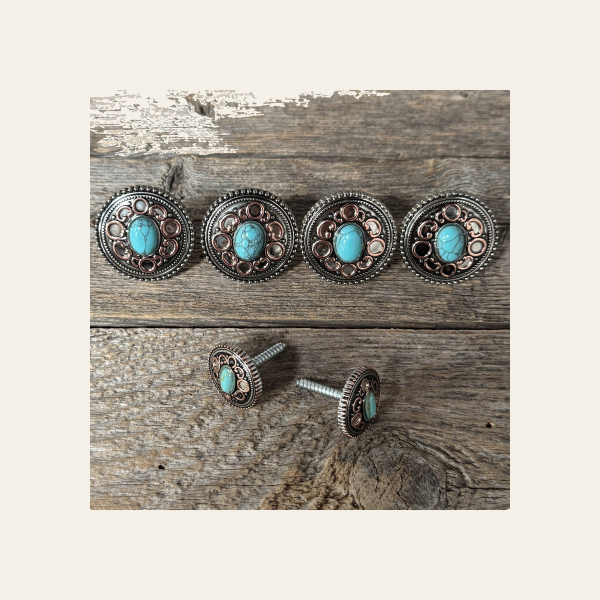 Antique Silver Copper Accent Turquoise Saddle Set #SSW244