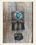 Antique Silver & Copper Turquoise Concho Buckle Adapter W115ASBA on a warm cream background