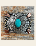 Antique Silver & Copper Turquoise Concho W115L 1.75" on a warm cream background