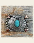 Antique Silver & Copper Turquoise Concho W115S 1.25" on a warm cream background