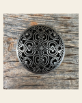 Antique Silver Floral Engraved Concho 1.5" W225L on a warm cream background
