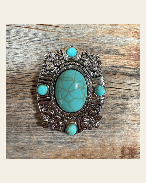 Antique Silver Floral & Turquoise Western Concho W260L on a warm cream background