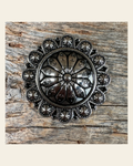 Antique Silver Flower and Berry Concho 1.5" W226L on a warm cream background