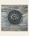Antique Silver Flower and Dots Concho 1.5" W230L on a warm cream background