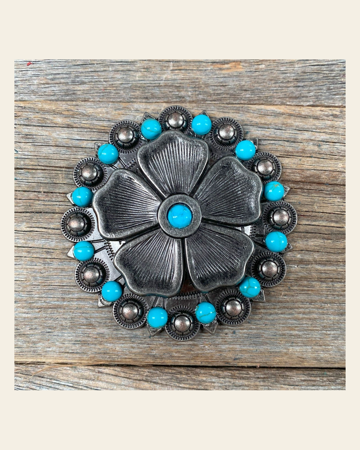 Antique Silver Flower Turquoise Berry Jacket #BJW110L on a warm cream background